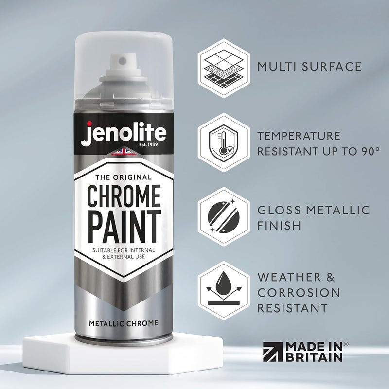 JENOLITE طلاء رذاذ كروم - لمسة نهائية كرومية ناعمة - طلاء متعدد الأسطح للمعادن والبلاستيك والمزيد - مناسب للاستخدام الداخلي والخارجي - 3x400 مل (3x13.52 أونصة) - Image 2